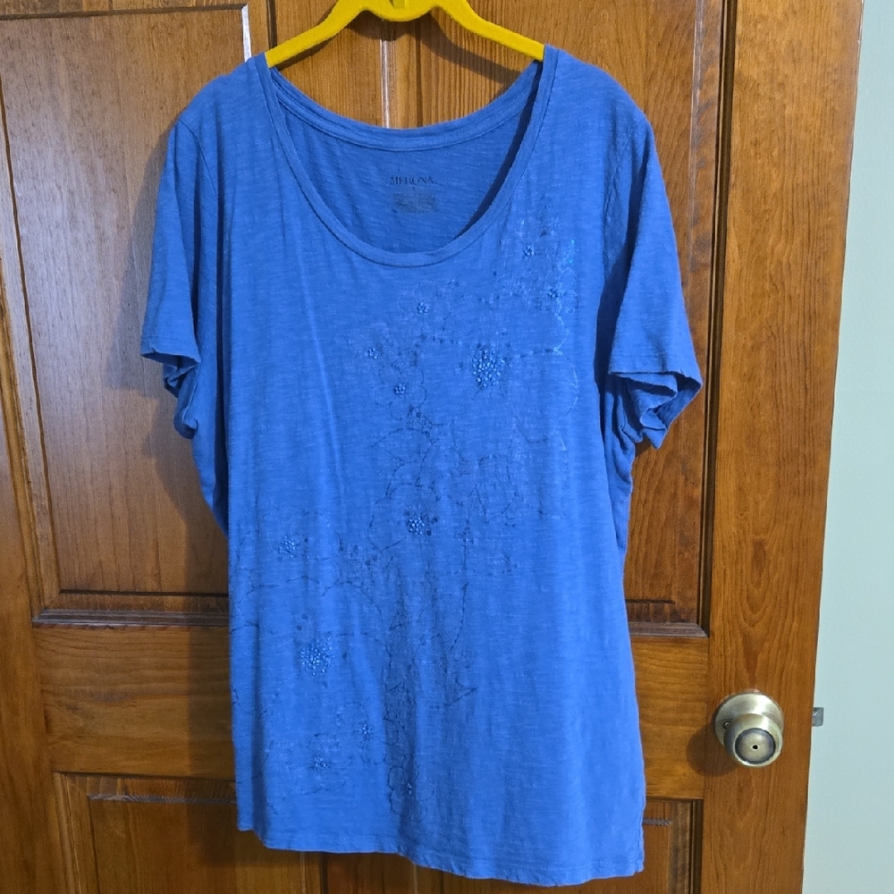 Merona Blue Relaxed Crew Neck Short Sleeve Tee